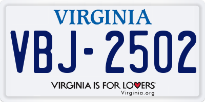 VA license plate VBJ2502