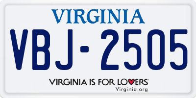 VA license plate VBJ2505