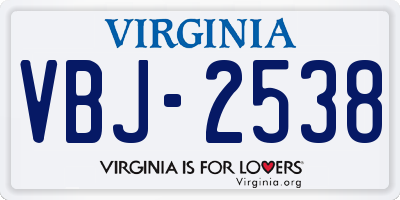 VA license plate VBJ2538