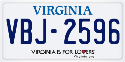 VA license plate VBJ2596