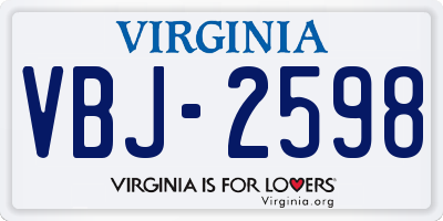 VA license plate VBJ2598