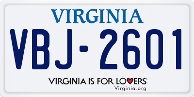 VA license plate VBJ2601