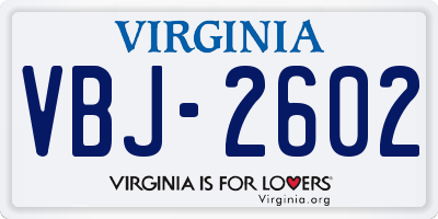 VA license plate VBJ2602