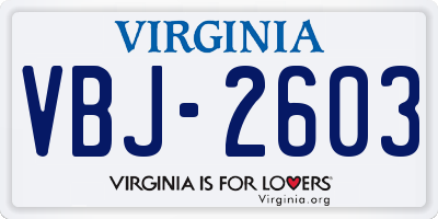 VA license plate VBJ2603