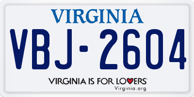 VA license plate VBJ2604