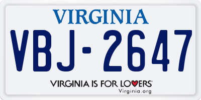 VA license plate VBJ2647