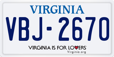 VA license plate VBJ2670