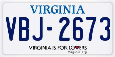 VA license plate VBJ2673