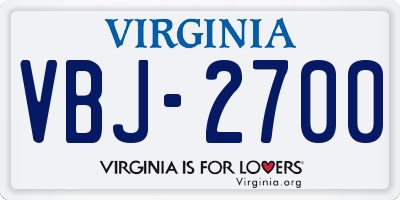VA license plate VBJ2700