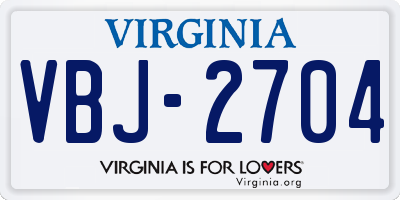 VA license plate VBJ2704
