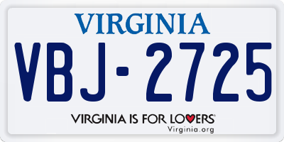 VA license plate VBJ2725