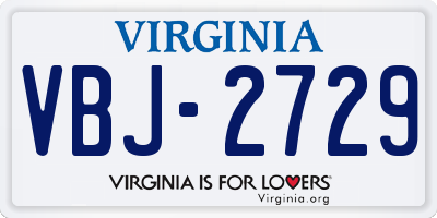 VA license plate VBJ2729