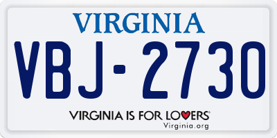 VA license plate VBJ2730