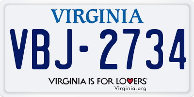 VA license plate VBJ2734