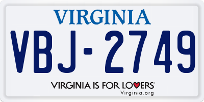 VA license plate VBJ2749