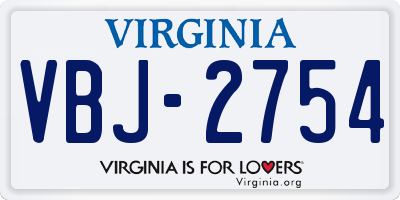 VA license plate VBJ2754