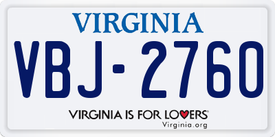 VA license plate VBJ2760