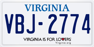 VA license plate VBJ2774