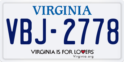 VA license plate VBJ2778
