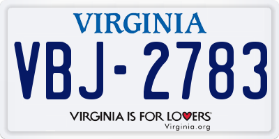 VA license plate VBJ2783