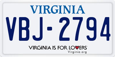 VA license plate VBJ2794