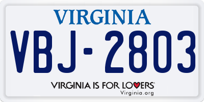 VA license plate VBJ2803