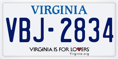 VA license plate VBJ2834
