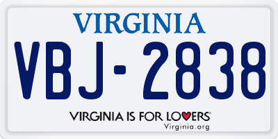 VA license plate VBJ2838