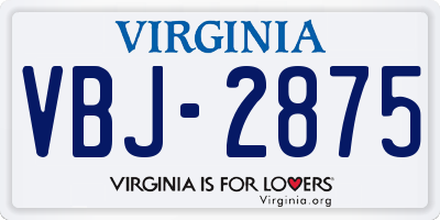 VA license plate VBJ2875