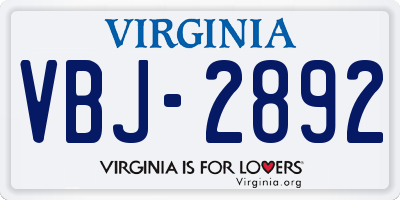 VA license plate VBJ2892