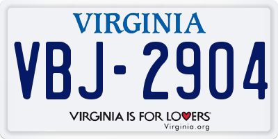 VA license plate VBJ2904