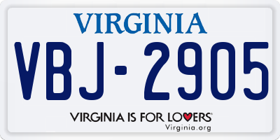 VA license plate VBJ2905