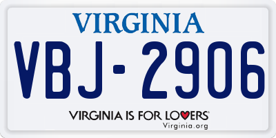 VA license plate VBJ2906