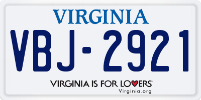 VA license plate VBJ2921