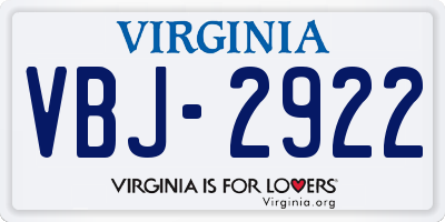 VA license plate VBJ2922