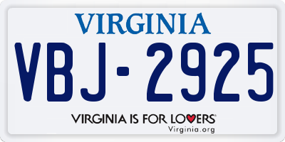 VA license plate VBJ2925