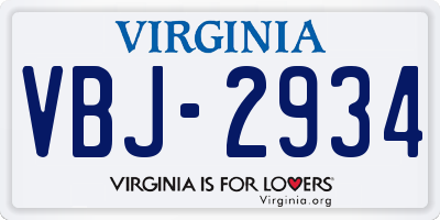 VA license plate VBJ2934