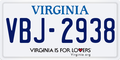 VA license plate VBJ2938