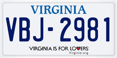 VA license plate VBJ2981