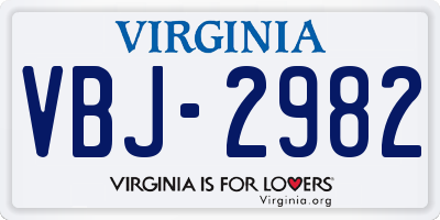 VA license plate VBJ2982