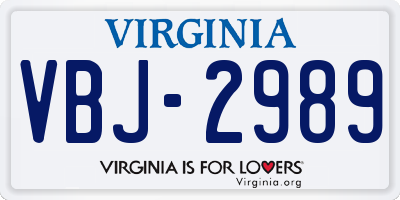 VA license plate VBJ2989