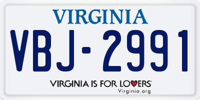 VA license plate VBJ2991