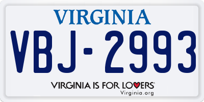VA license plate VBJ2993