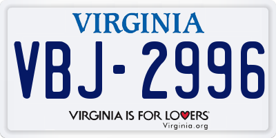 VA license plate VBJ2996