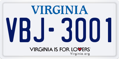 VA license plate VBJ3001