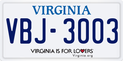 VA license plate VBJ3003