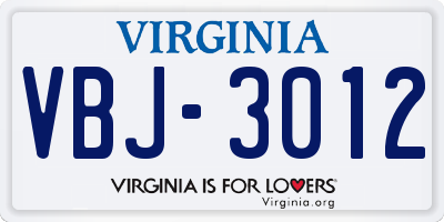 VA license plate VBJ3012
