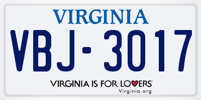 VA license plate VBJ3017