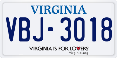 VA license plate VBJ3018