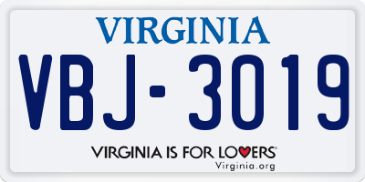 VA license plate VBJ3019